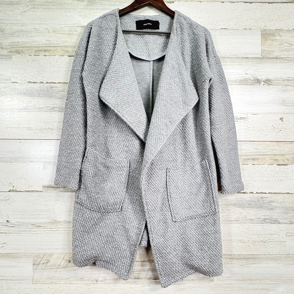 VERO MODA Womens Gray Textured Waffle Knit Open Front Cardigan Sweater Size S